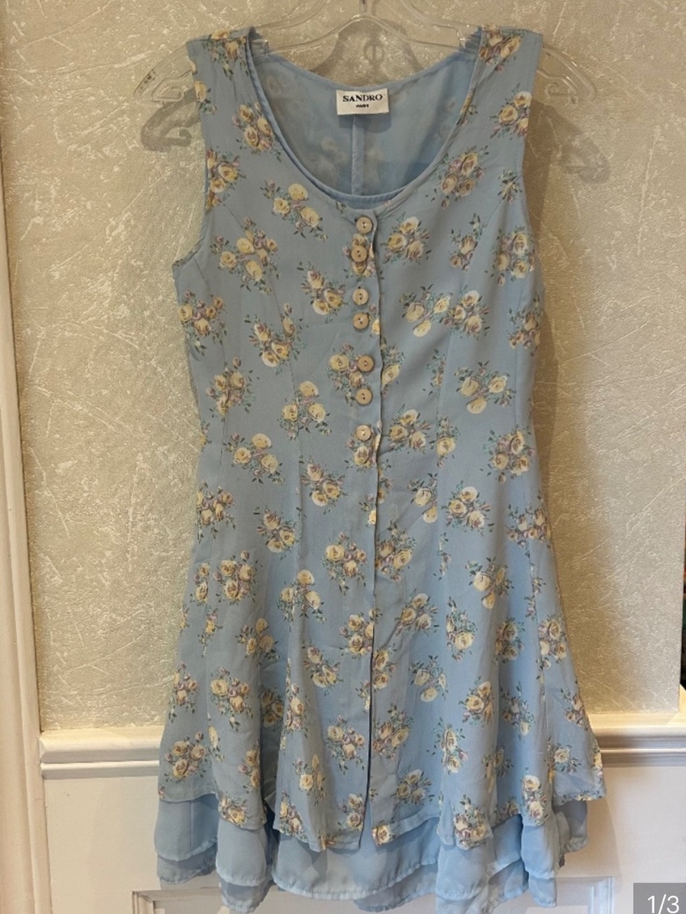 Sandro Paris Light Blue Floral Print Button-Down Mini Dress XS - Picture 4 of 4